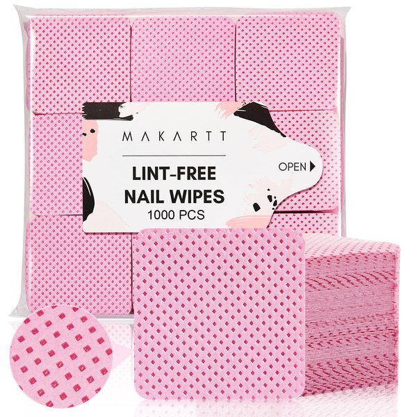 Makartt Lint Free Nail Wipes: Nail Polish Remover Pads 1000PCS Eyelash Extension Glue Wipes, Super Absorbent Soft Gel Nails Wipes Dry Wipes for Nail Prep and Gel Polish Remover, Pink