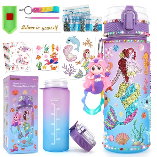 PERRYHOME Decorate Your Own Mermaid Water Bottle Kits for Girls, Mermaid Toys for Girls Age 4-10 Painting Crafts Kit, Fun Arts Kits 6-12 Year Old Toddler Girls Birthday Christmas Gifts Toys