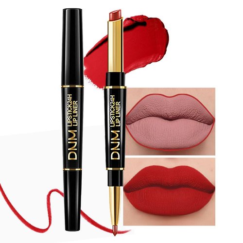 2 in 1 Ruby Red Matte Lip Liner & Lipstick Combination, DNM Metallic Dual Ended Lipstick, Lip Liner, Lip Gloss, 24 Hour all Day Long-Lasting Waterproof Lipliners Pen for Women Lip Makeup Gift Set14#