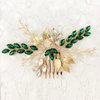Bride Wedding Hair Comb Crystal Rhinestone Pearls Silver Leaf Hair Piece Accessories for Women Girls Homecoming Party (Green)
