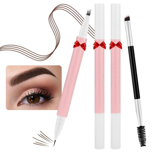 BINGBRUSH 2-in-1 Dual-Ended Eyebrow Pencil Micro 4 Point and Precise Brush - Eye Makeup Lift & Snatch Long-Lasting Waterproof Natural Eyebrow Hair (2Pc 02# Dark brown)