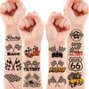 96 PCS Funny Race Car Checkered Flag Black and White Temporary Tattoos Sticker Birthday Party Decorations Supplies Favors Gifts Boys Girls Men Women Cute Racing Fake Tattoo School Prizes Carnival