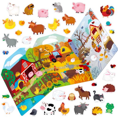 Reusable Sticker Book, 35 Farm Animal Static Stickers Waterproof Animals & Insects Decals Matching Game Activity Books Educational Learning Toys for Toddlers Girls Boys Preschooler