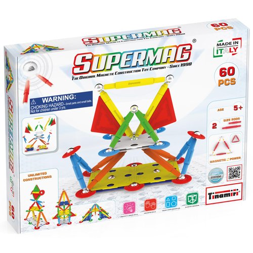 Tinamiri SUPERMAG - Multicolor 60 | Educational Construction Fun | 60 Piece Set | Europe-Made | STEM Toys | Magnetic Building Sets | Magnet Toys | Supermag 0652