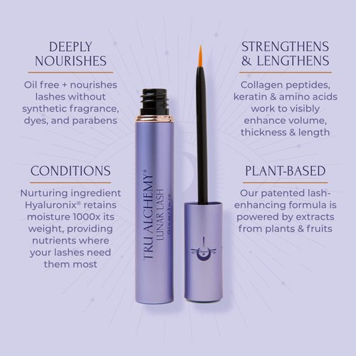 Lunar Lash by Tru Alchemy - Lash Boost Serum for Longer Voluminous Lash Lengthening Eyelash Repair - Lash Serum Lash Primer - Lash Conditioner & Enhancing w/Keratin, Collagen, & Hyaluronic Acid - 3ml