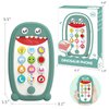 Baby Dinosaur Cell Phone Toy Removable Soft Teether Case, Lights, Music & Adjustable Volume Kids Play & Learn Pretend Phone Infant Toddler, Preschool Holiday Birthday Gift Girl Boy 18 Months (Green)