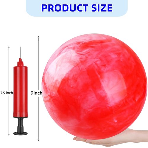 GCQJOQ 12 Pcs 9 Inch Marbleized Bouncy Balls for Kids Kick Balls Inflatable Sensory Balls for Beach School Playground Indoor/Outdoor Play Balls - Red