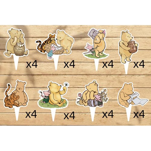 48 Pcs Classic Winnie Cupcake Toppers Cake Topper Cute Pooh Baby Shower Decorations Adorable For Bee Bear Themed Party Decor Welcome Baby First Birthday Supplies