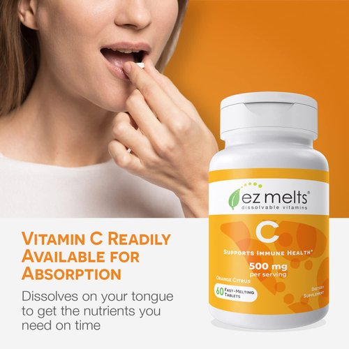 EZ Melts Dissolvable Vitamin C 500 mg, Sugar-Free, 1-Month Supply
