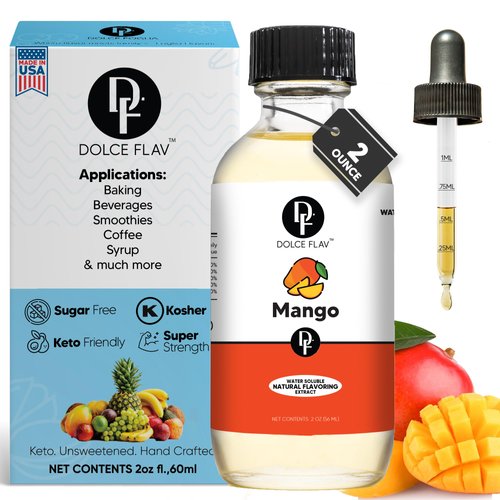 Dolce Foglia Mango Extract - 2 Ounce Water-Soluble Multipurpose Flavoring Ideal for Baked Goods, Beverages, Coffee, Desserts & Ice Cream - Mango Essence Perfect for Weight Management