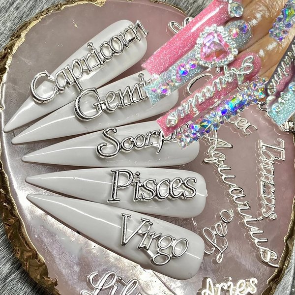 JCAKES 48pcs Zodiac Letter Nail Charms for Acrylic Nails Alloy Twelve Constellation Zodiac Sign Charm Jewels Studs Hollow Letter Nail Art Nail Decoration DIY Craft for Home&Salon