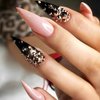 Punk Style Press on Nails Long Stiletto Shape with Mace Design, Glossy Gold Glitter Acrylic False Nails Stick on Nails for Women Girls, Luxury Rhinestones Manicure Art Fake Nails Gel Glue on Nails Y2k