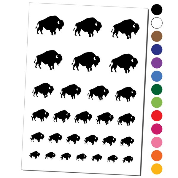 American Bison Buffalo Silhouette Temporary Tattoo Water Resistant Fake Body Art Set Collection - Black (One Sheet)