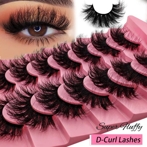 Cat-Eye Lashes Flu-ffy Mink Lashes 20mm Fox Eye Long False Eyelashes 3D Volume Curly Dramatic Fake Eyelashes Thick Full Lashes 7 Pairs Pack(XE05)
