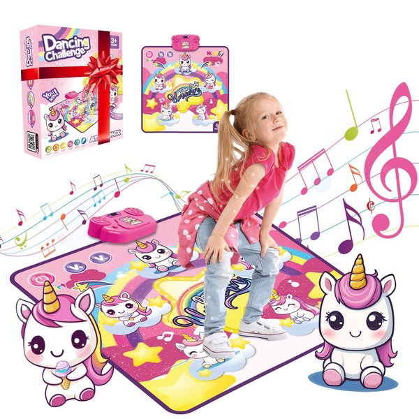 Dance Mat for Girls - Light Up Unicorn Pad with LED Lights, Adjustable Volume, Built-in Music - Christmas & Birthday Gifts for Kids - Fun Dancing Challenge Playmat for Kids 4-8 and 8-12