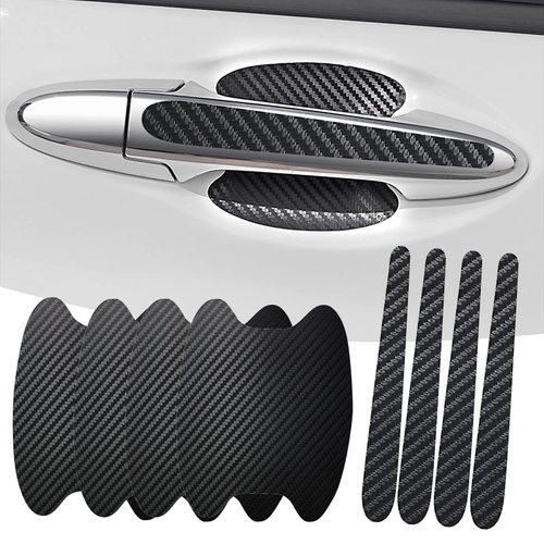 neynavy 8 PCS Car Door Handle Scratch Protectors, Universal Carbon Fiber Car Door Handle Paint Guard, Door Handle Cups Protective Film Side Sticker, Prevent Paint Chipping Door Bowl Sticker (Black)