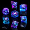 Beholder's Dragon Eye DND Dice Set,Sharp Edge Liquid Core Resin Handmade Cat Eye Dice with Gift Box 7 PCS for Role Playing Dungeons and Dragons Ttrpg(Blue Purple)