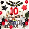 10th Birthday Decorations for Boys Red and Black Double Digits Birthday Party Supplies 10 with Double Digits Foil Balloons Hanging Swirls Happy Birthday Cake Topper Banner for 10 Years Old