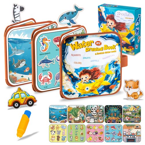 ZhaoJum Montessori Busy Book for Toddlers Ages 1-5, Busy Board Books Preschool Educational Toys for Learning Activities, Autism Sensory Resources Water Coloring Books for Boys and Girls Birthday Gifts