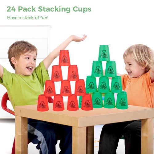 yeesport Sport Stacking Cups, 24pcs Sports Stacking Cups Speed Training Game for Challenge Competition Travel Party Gift for Kids and Adults (Red+Green)