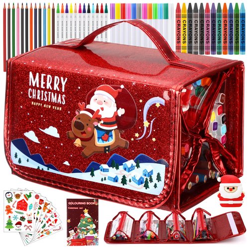 Epakh 59 Pcs Christmas Washable Markers Set for Kids with Glitter Pencil Case Girls Coloring Set Stickers Coloring Book Art Set Art Supplies Art Painting Kits for Girls Boys Xmas Birthday Gifts