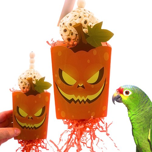 Bonka Bird Toys Halloween Ghoulish Treat Boxes Sola Atta Chew Shred Parrot Cage Toy, Conure, Ringneck, Quaker, Cockatiel, and Similar Breed Sizes (2684 Pumpkin)