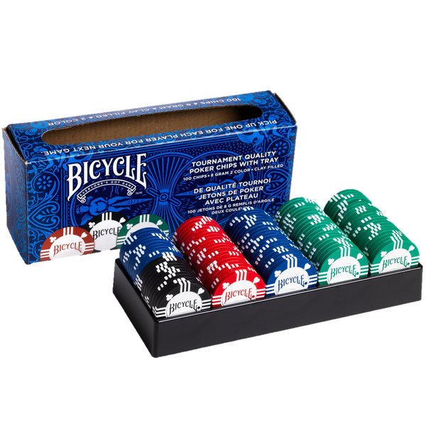 Bicycle 8G 100Count Clay Poker Chips W/Casino Tray Premium 8G Clay-Filled Poker Chips with Casino Tray, 100Count