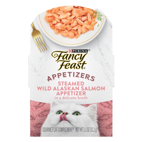 Purina Fancy Feast Appetizers Lickable Grain Free Wet Cat Food Topper Wild Alaskan Salmon Appetizer - (Pack of 10) 1.1 oz. Trays