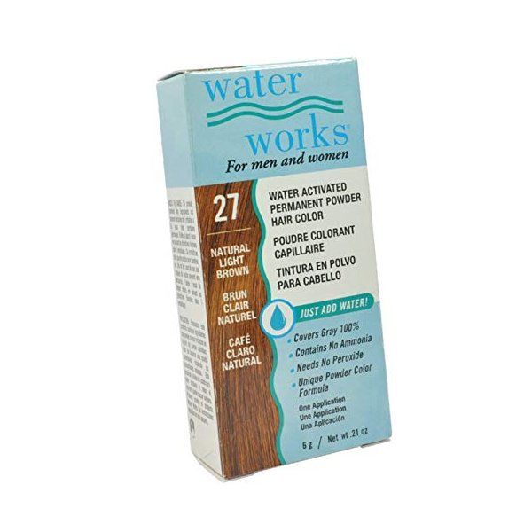 NEW Water Works Permanent Powder Hair Color #27 Natural Light Brown For Men and Women specially formulated to cover gray 0.21 oz