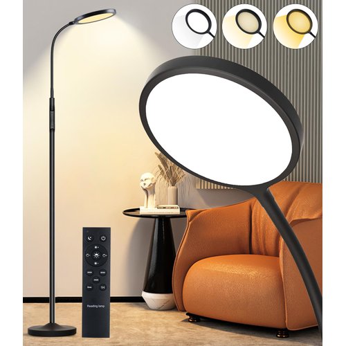 Tenmiro Floor Lamp, Led Floor Lamps for Living Room, Bright Modern Reading Floor Lamp with Stepless Adjust Color Temperatures & Brightness, Standing Lamp with Remote & Touch Control (Black)