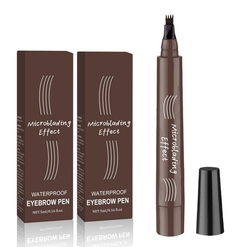 Generic Eyebrow Pen,4-Tip Magic Eyebrow Pencil, Upgraded 5ML Capacity,3D Waterproof Microblading Eyebrow Pencil (2PCS) (DARK BROWN)