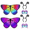 D.Q.Z 6 Pcs Kids Fairy Butterfly-Wings for Girls Halloween-Costumes with Antenna Headband Mask Party Favors (Rainbow-Purple)