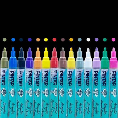 PINTAR | 14 Pack | Acrylic Paint Markers Medium Point | Leather, Shoes, Rock Painting, Wood, Glass | Acrylic Paint Pens Set | Pack of 14, 5.0 mm