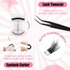 Self Adhesive Lash Clusters Kit Flu-ffy 8-16mm No Glue Lashes Press On Lashes, 60 Pcs Glueless DIY Eyelash Extensions Kit Pre Bonded Lash Clusters with Eyelash Curler and Lash Tweezers(No Glue W53)