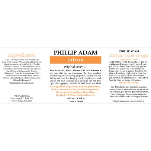 Phillip Adam Coconut Hand and Body Lotion - Lightweight Moisturizer for All Skin Types - 13.5 Fl Oz