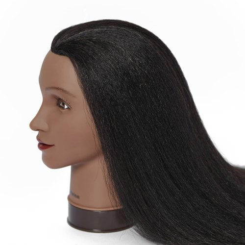 Headwinn Mannequin Head with Hair 26"-28" Synthetic Fiber Long Hair Styling Training Head Manikin Cosmetology Doll Head Free Clamp Stand (16 inches black)