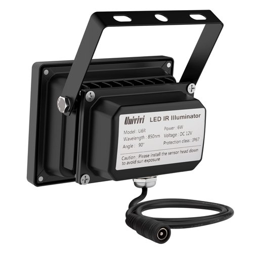 Univivi Infrared Illuminator, 850nm 6 LEDs 90 Degree Wide Angle IR Illuminator for Night Vision, Waterproof LED Infrared Light for CCTV Security Camera, with Power Adapter, Black