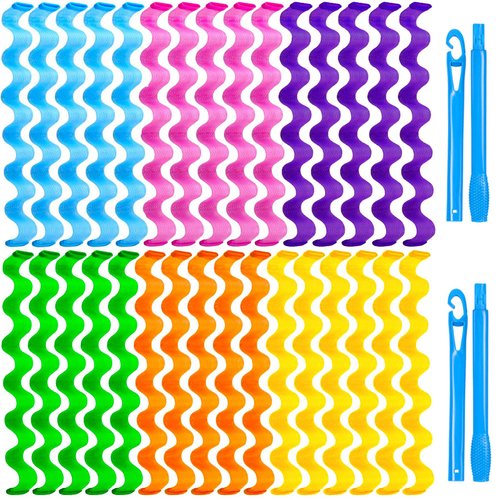 YEVYO 30 Pcs Heatless Wave Hair Curlers Wave Curls Styling Kit with 2 Pcs Styling Hooks, No Heat Wave Curlers for Women Girls Long Medium Short Hair (6 Colors, 30cm/11.81)