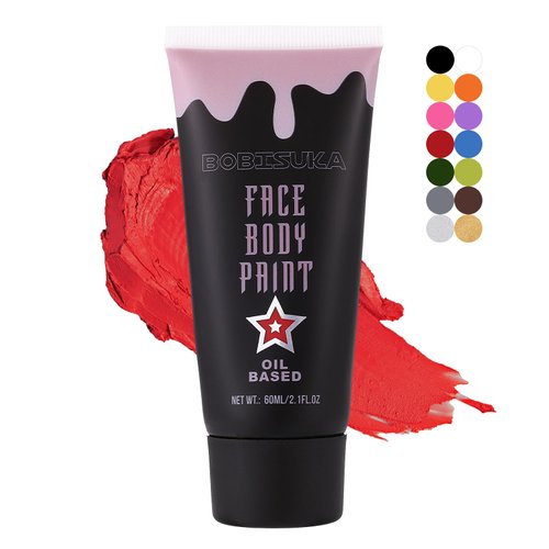 BOBISUKA Red Face Paint, Blendable Cream Body Painting Kit, Eye Black for Sports, Facepaint for Clown Joker Demon Devil Vampire Halloween Makeup, Cosplay, Costume, Parties, Stage, Theater