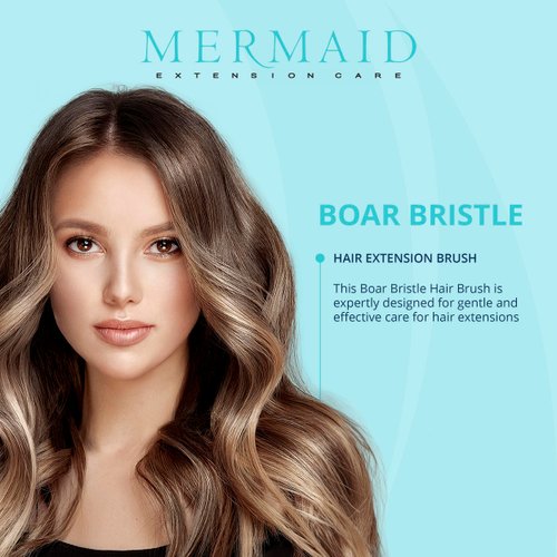 Mermaid Extension Care Boar Bristle Brush, Gentle Hair Extension and Wig Care with Natural Bristles for Smoothing Styling