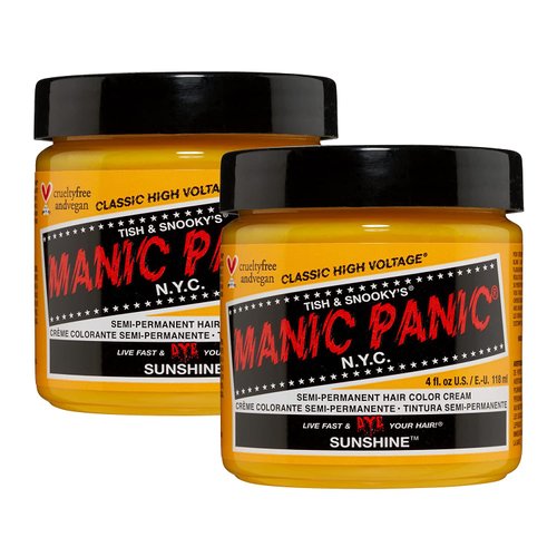 MANIC PANIC Sunshine Yellow Hair Dye – Classic High Voltage - (2PK) Semi Permanent Hair Color - Warm, Orange Tinted, Sunflower Yellow Hair Color, Vegan, PPD & Ammonia-Free - For Coloring Hair