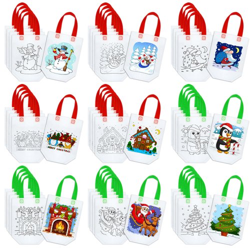 Kacctyen 45 Pcs Cute Coloring Goodie Bags Reusable Christmas Party Favor Bags Paint Bags for Kids Christmas Theme Birthday Bags Color Your Own Bag Graffiti Goodie Bags, 9 Styles