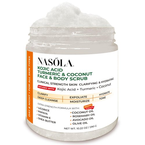 Nasola Kojic Acid Turmeric & Coconut Face and Body Sugar Scrub for Deep Cleansing & Exfoliating Wash