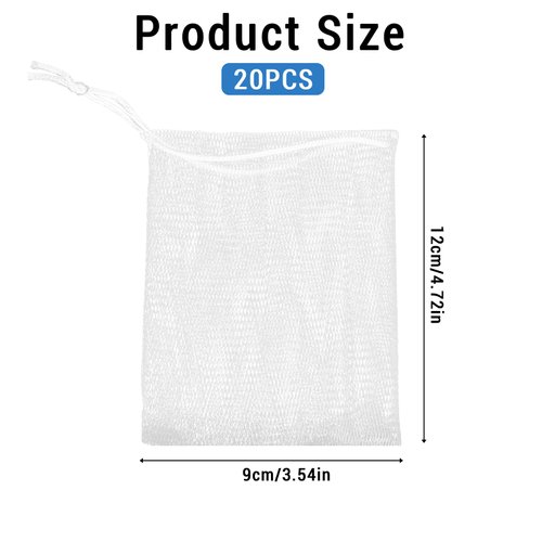 Mozeat Lens 20 PCS Exfoliating Mesh Soap Saver Pouch Bag Mesh Soap Bag Soap Handmade Soap Bubble Mesh Net Bags with Drawstring Mesh Foaming Net Soap Sack Bags for Bath & Shower