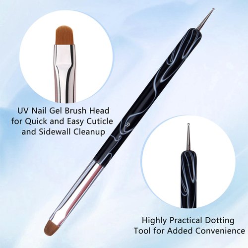 French Nail Brush, 2 Way French Gel Acrylic Nail Art Kolinsky Brush With Dotting Tool for Professional Manicure Cuticle Clean Up Nail Art Design, Wave Pattern Handle (NB125-#10, Black)