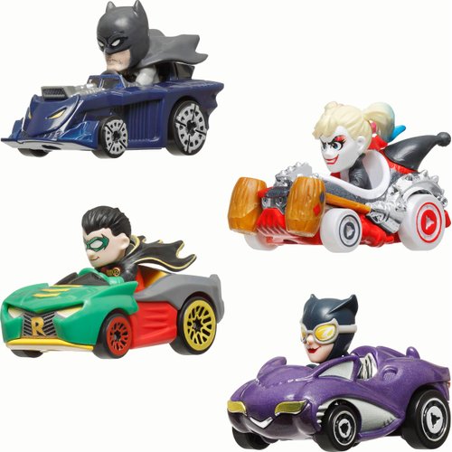 Hot Wheels RacerVerse, Set of 4 Die-Cast 1:64 Scale Toy Cars Optimized for Driving on Tracks with Pop Culture Characters as Drivers