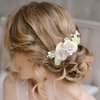 Fangsen Wedding Rose Flower Hair Comb Bridal Floral Hair Headpiece for Brides and Bridesmaids (White)