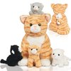 XYHQYB 5 Pcs Cat Stuffed Animals, 12 Inch Stuffed Mommy Cat Plush Toy with 4 Kitten Babies in Zippered Pouch, Nurturing Mom and Baby Stuffed Cats for Kids Christmas Birthday Gifts Party Decor
