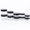 ZEJIA 10pcs Small Travel Containers, Black Sample Containers with Screw Lids, 5 Size 3/5/10/15/20 Gram Sample Jars with 12pcs Labels and 2pcs Mini Disposable Spatula, Makeup Sample Containers BPA Free