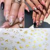 9Sheets Metallic Nail Art Stickers Decal Sun Star Nail Decals Nail Art Supplies Sun Stars Moon Heart Butterfly Starlight Designer 3D Self-Adhesive Gold Nail Design Sticker for Acrylic Nails Decoration